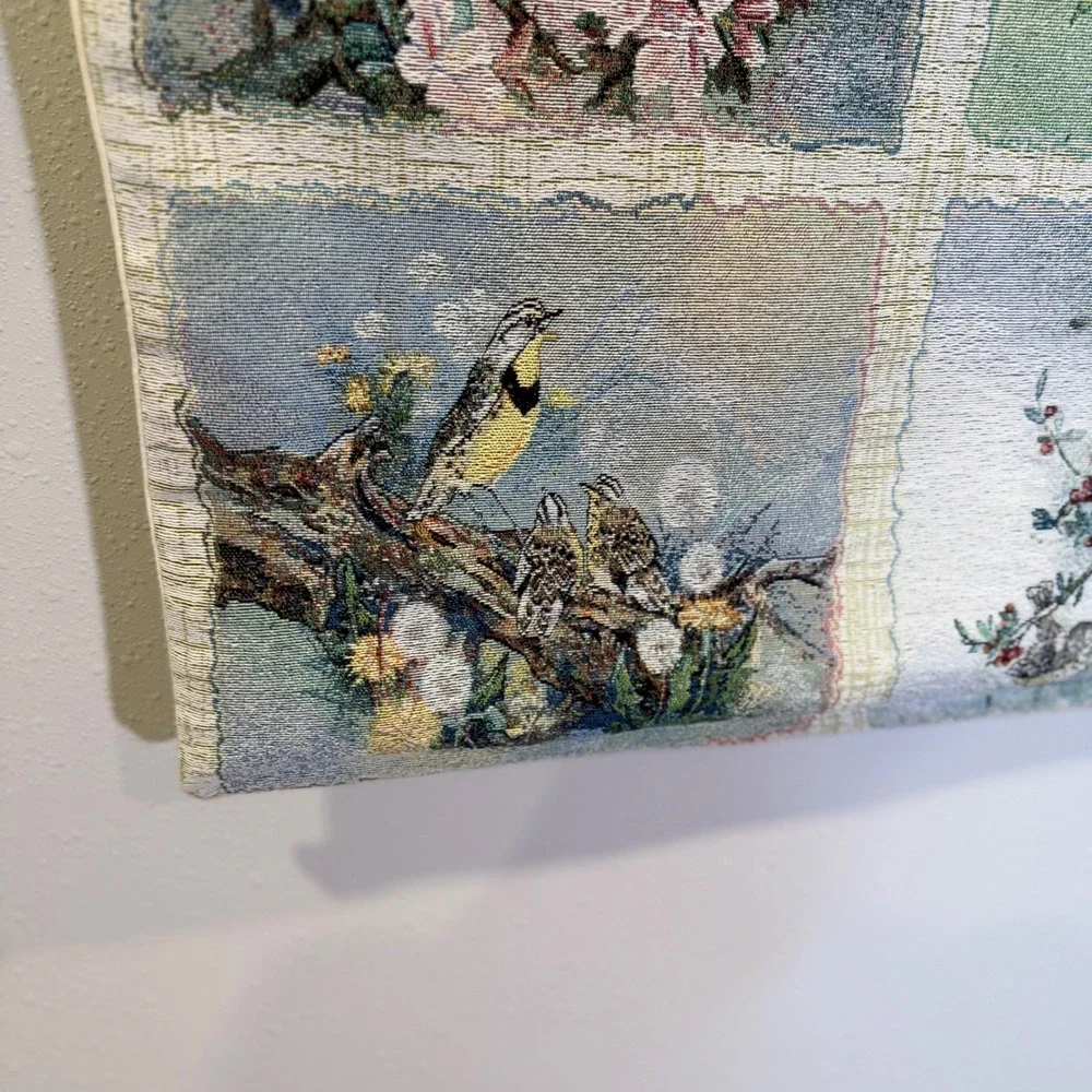 Lena Liu Woven Bird Tapestry Wall Hanging Large Vintage Nature Art Grandmacore